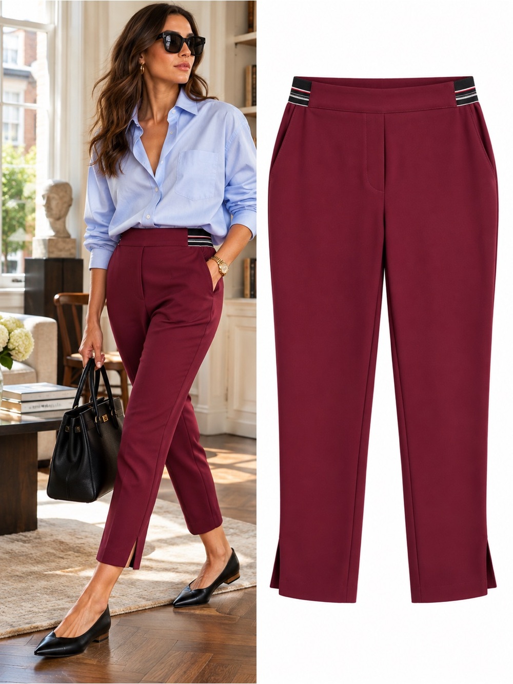 Anthropologie Essential Pull-On Trouser Plum Cropped Pants Size XS